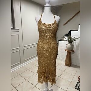 Vivace by Cassandra Stone Gold sequence dress.